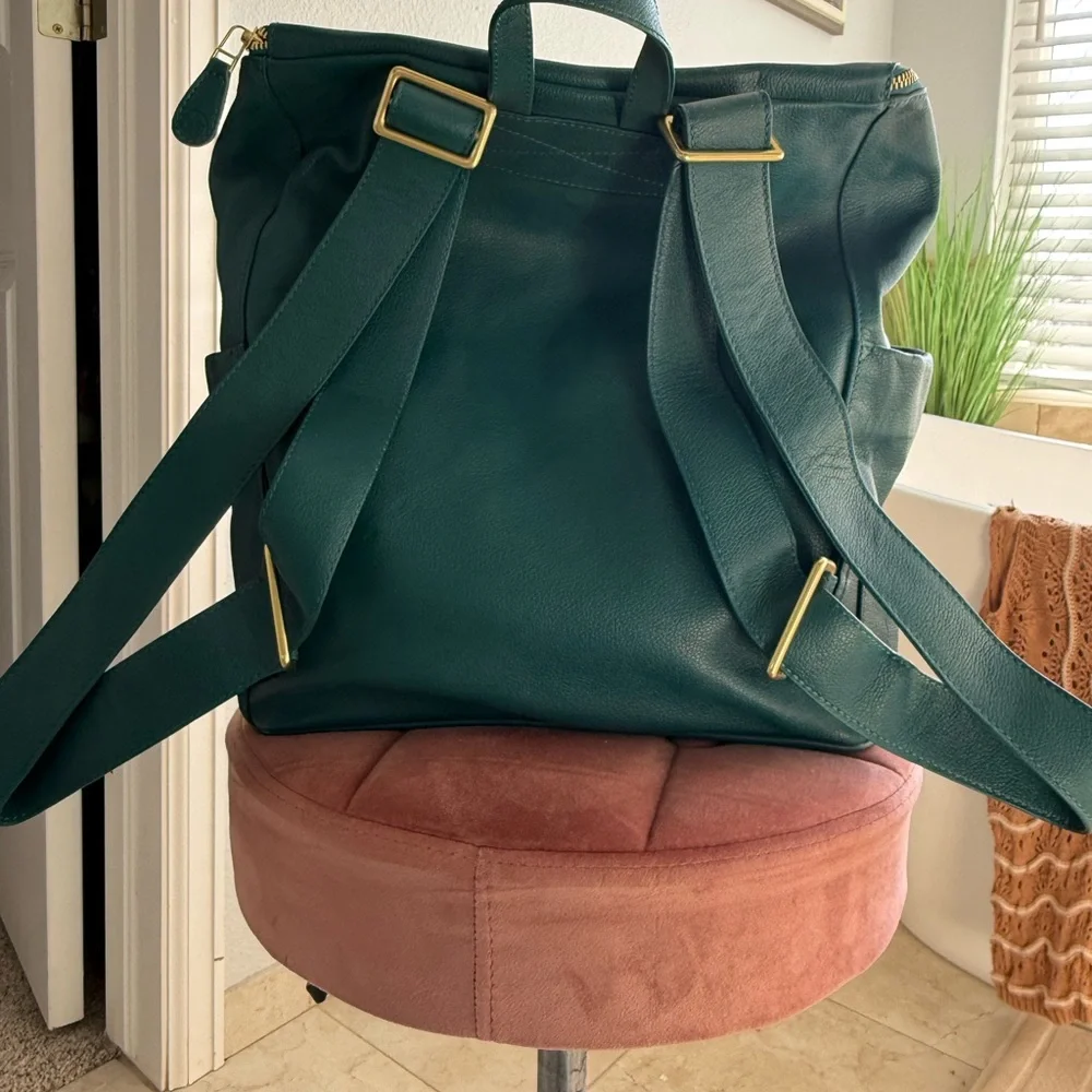 Frankie Lou Leather Maria Backpack diaper bag teal